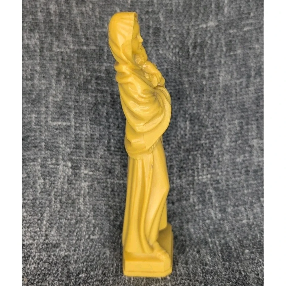 Vintage Madonna & Child Figurine Yellow Virgin Mary Statue Religious Decor 6.5